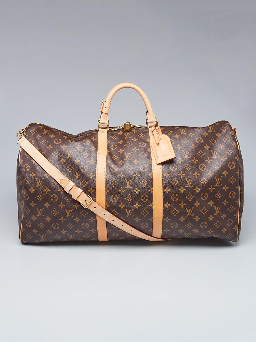 Louis Vuitton Keepall 60 travel bag in brown monogram canvas and natural  leather