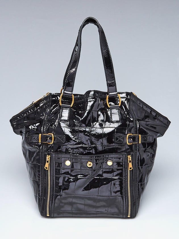 Yves Saint Laurent Black Embossed Patent Leather Medium Downtown Bag