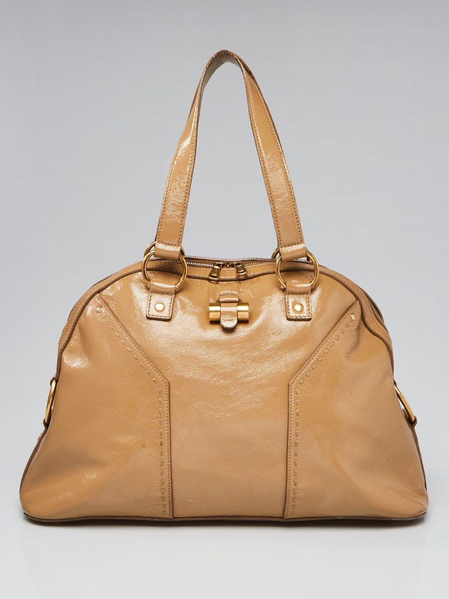 Yves Saint Laurent Beige Patent Leather Large Muse Bag
