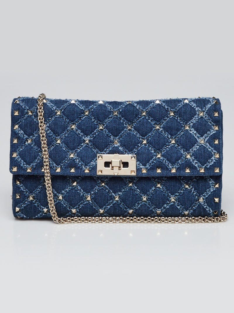 Valentino Denim Rockstud Spike Clutch Crossbody Bag