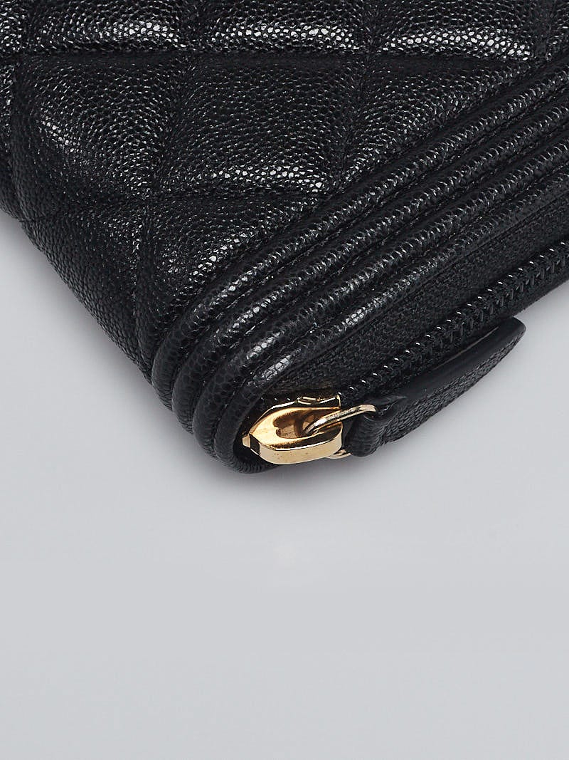Chanel Black Quilted Caviar Leather Boy Long Zipped Wallet - Yoogi's Closet