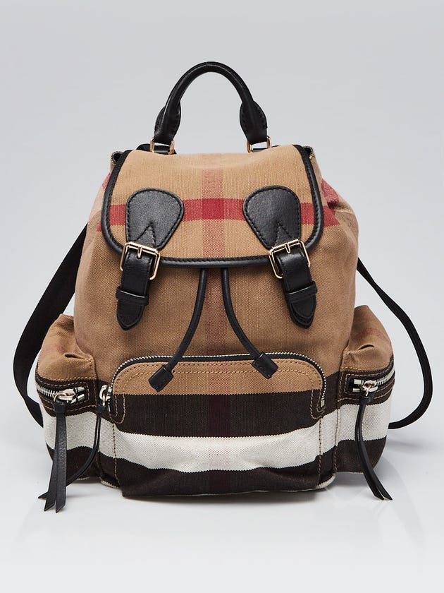 Burberry Black Check Canvas Medium Backpack Bag