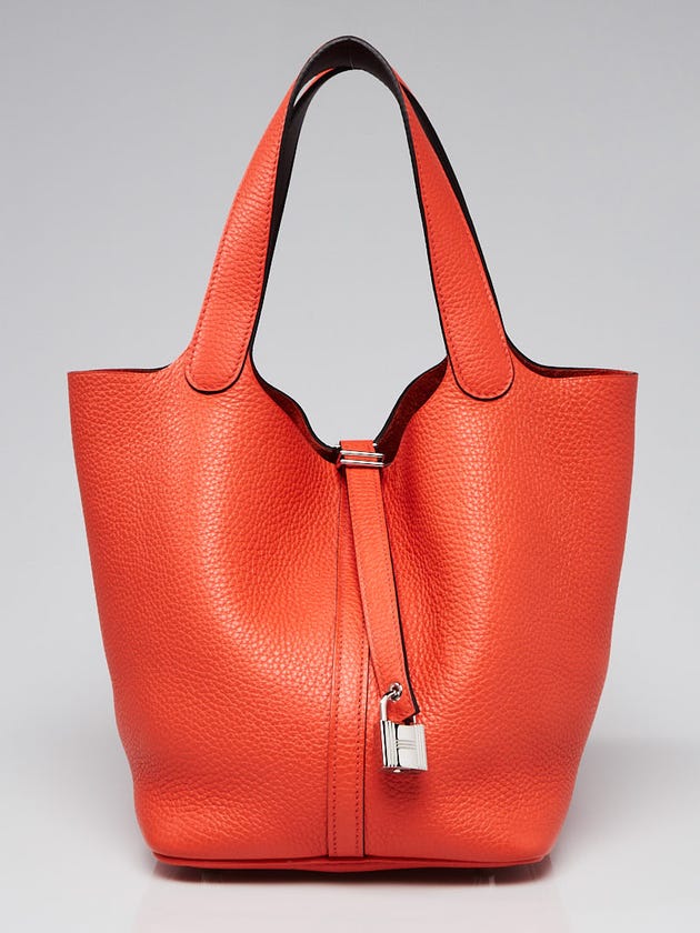 Hermes Bi-Color Capucine/Rouge H Clemence Leather Palladium Plated ...