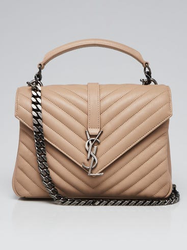Yves Saint Laurent Beige Chevron Quilted Leather Monogram Medium