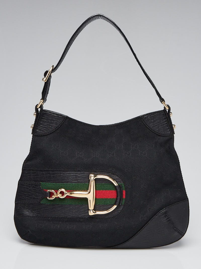 VINTAGE AUTHENTIC GUCCI LOGO BLACK CANVAS/LEATHER HORSEBIT