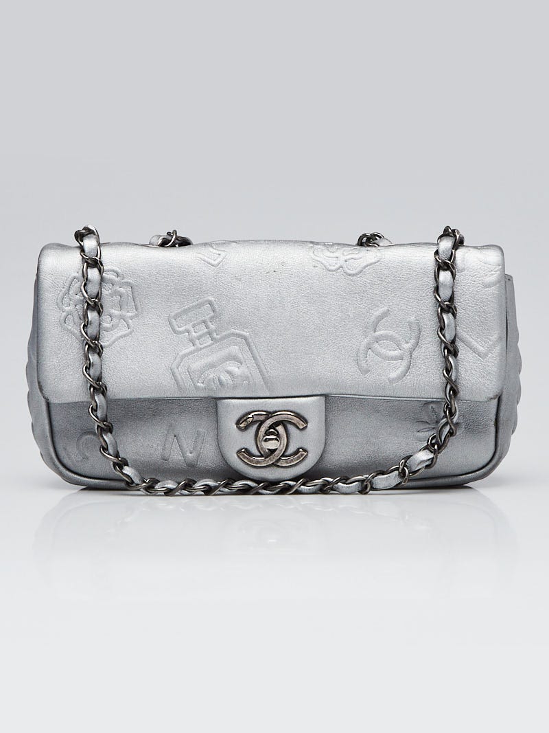 Chanel Silver Metallic Calfskin Leather Symbols Small Flap Bag - Yoogi's  Closet