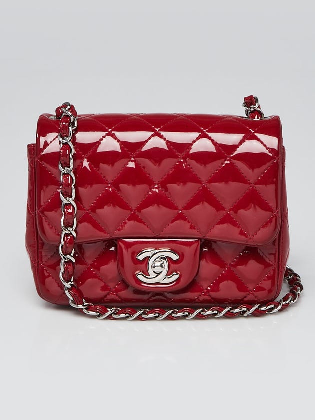 Chanel Red Quilted Patent Leather Classic Square Mini Flap Bag