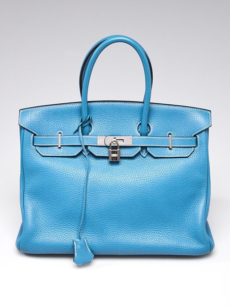 Hermes 35cm Blue Jean Clemence Leather Palladium Plated Birkin Bag -  Yoogi's Closet