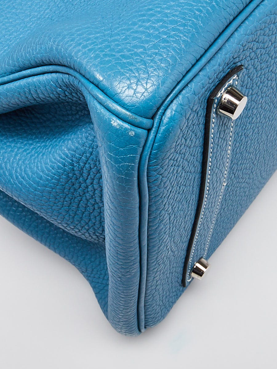 Hermes 35cm Bleu Paon Clemence Leather Palladium Plated Birkin Bag -  Yoogi's Closet