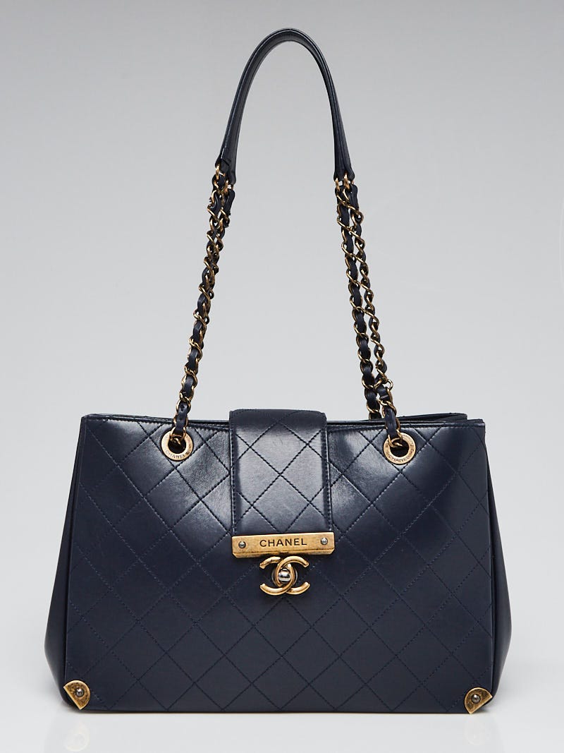 CHANEL Caviar Quilted Timeless CC Soft Tote Navy Blue 1210997