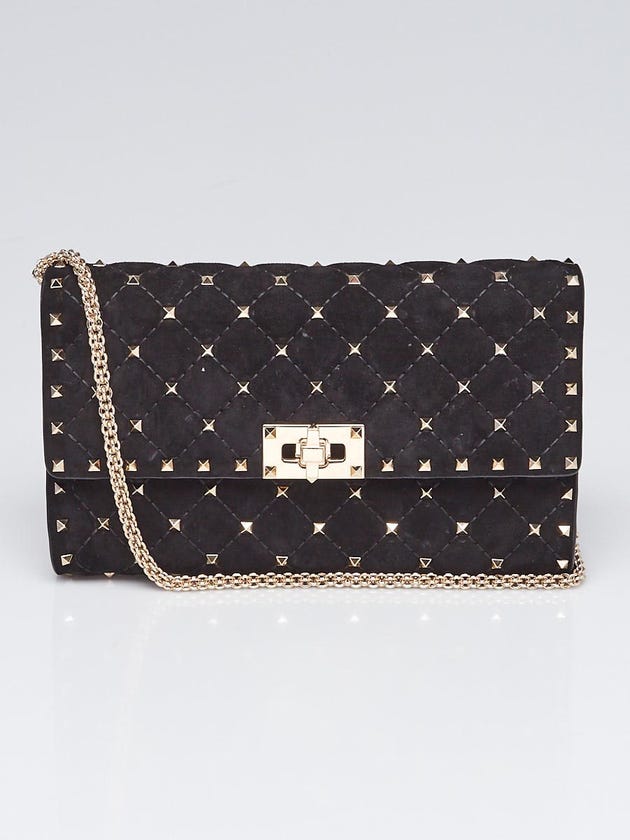 Valentino Black Suede Rockstud Spike Chain Shoulder Bag
