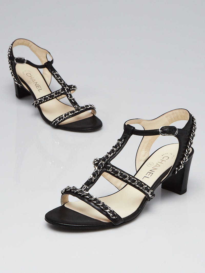 Chanel Black Lambskin Leather Chain Sandals Size 8/38.5 - Yoogi's Closet