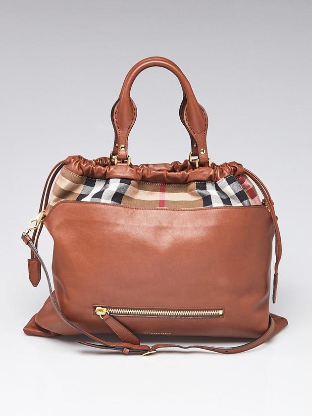 Burberry Brown Leather and House Check Canvas Big Crush Tote Bag