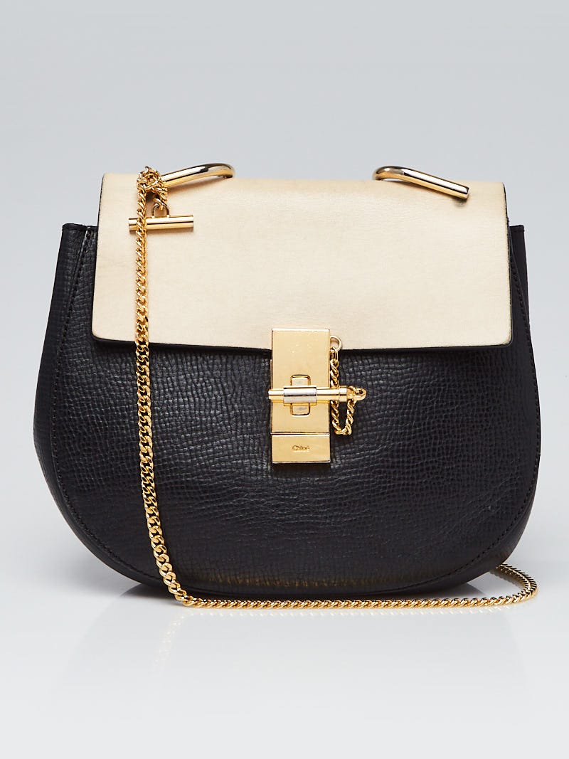 Chloe Black White Grained Leather Small Drew Bag Yoogi s Closet