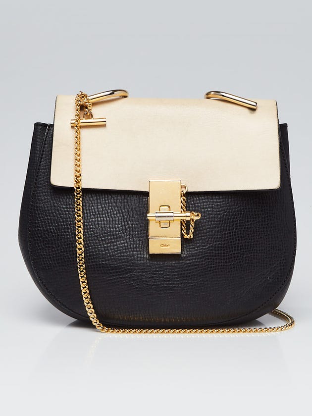 Chloe Black/White Grained Leather Small Drew Bag