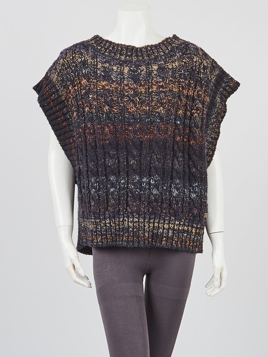 Chanel Multicolor Cable Knit Cashmere Blend Oversized Sweater Vest Size  6/40 - Yoogi's Closet