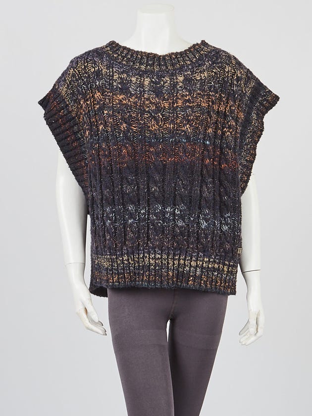 Chanel Multicolor Cable Knit Cashmere Blend Oversized Sweater Vest Size 6/40