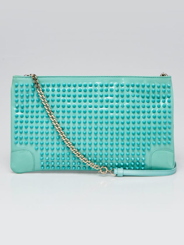 Christian Louboutin Mint Green Patent Leather Loubiposh Spiked Clutch Bag