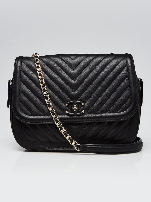 Chanel Black Chevron Quilted Leather Covered CC Medium Shoulder Bag