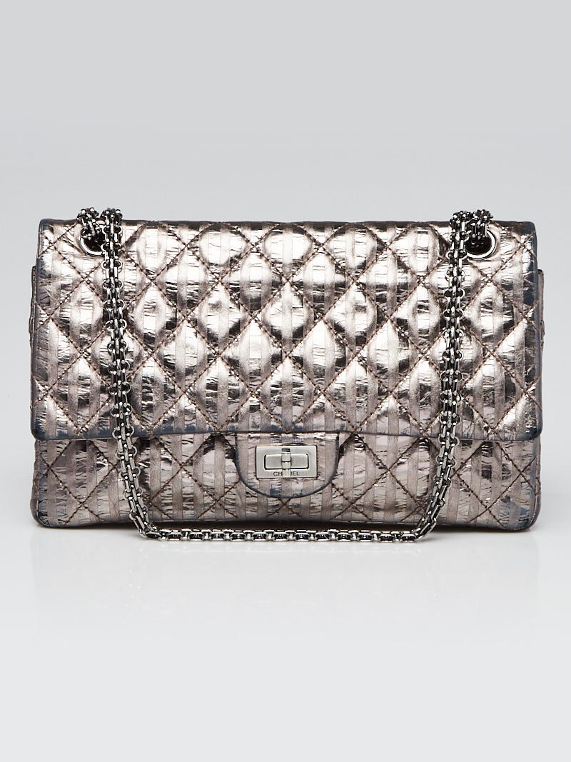 Chanel Silver Metallic Striped 2.55 Reissue Quilted Classic