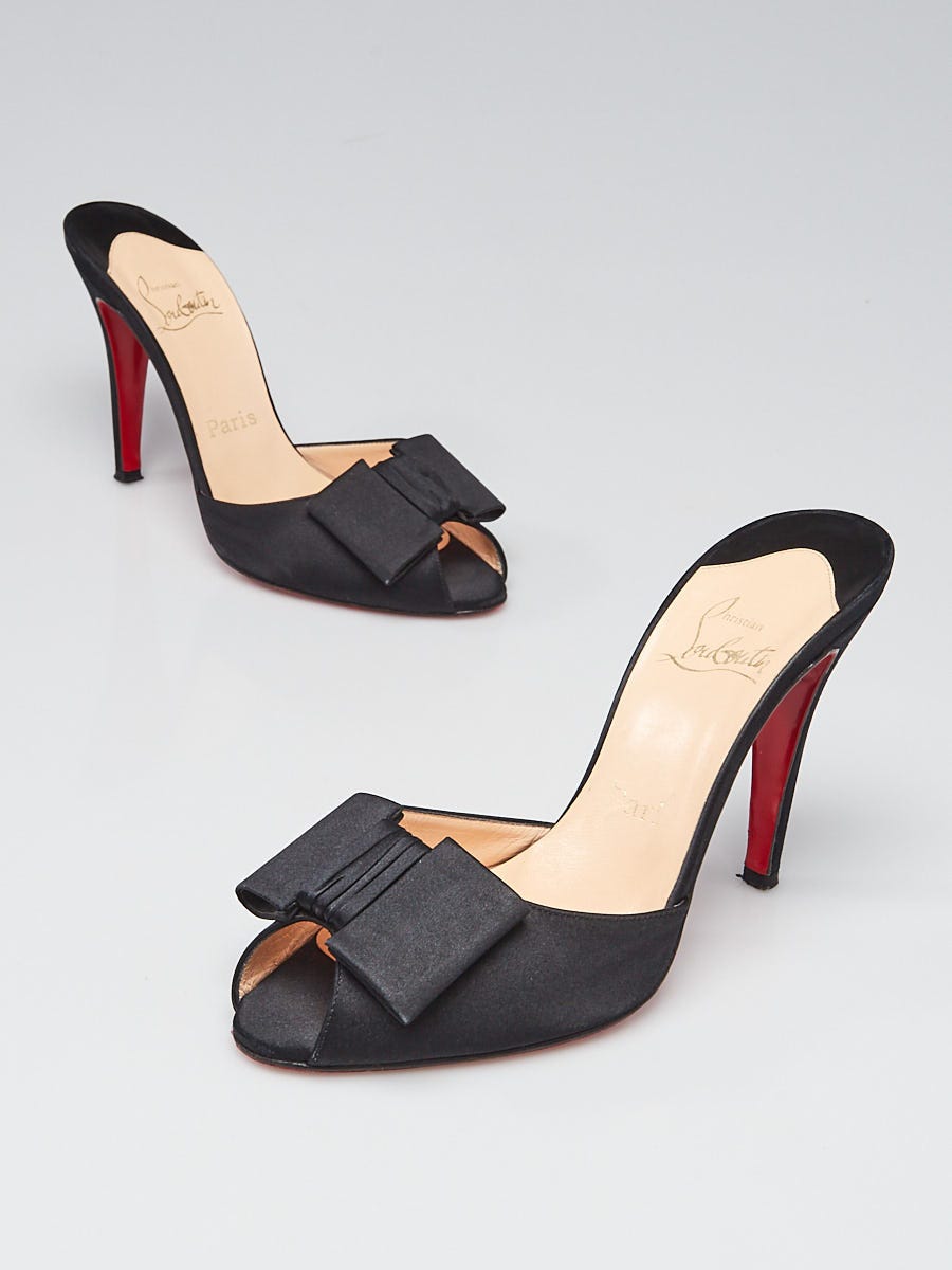 Christian Louboutin Black Satin Jolie-Noeud 100 Slide Sandals Size 8/38.5 -  Yoogi's Closet