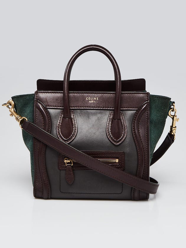 Celine Burgundy/Brown Leather/Suede Nano Luggage Bag