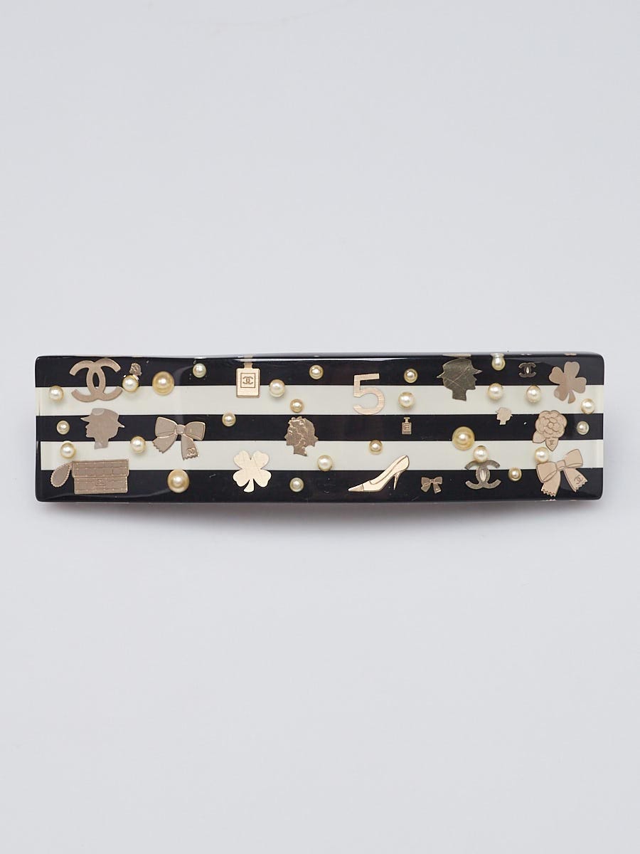 Chanel Black/White Resin and Faux Pearl Barrette - Yoogi's Closet