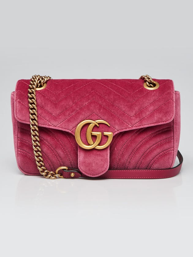Gucci Pink Velvet GG Marmont Small Metelasse Shoulder Bag