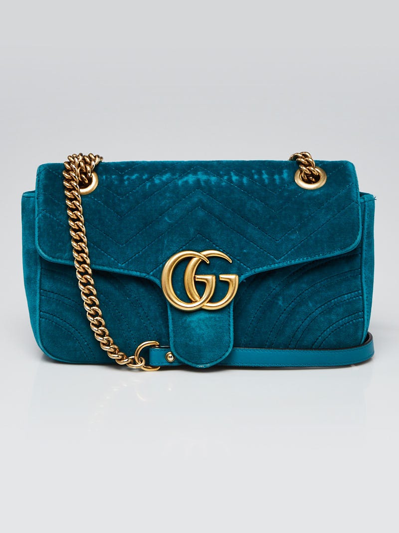 GUCCI GG Marmont Small Velvet Shoulder Bag - Turquoise