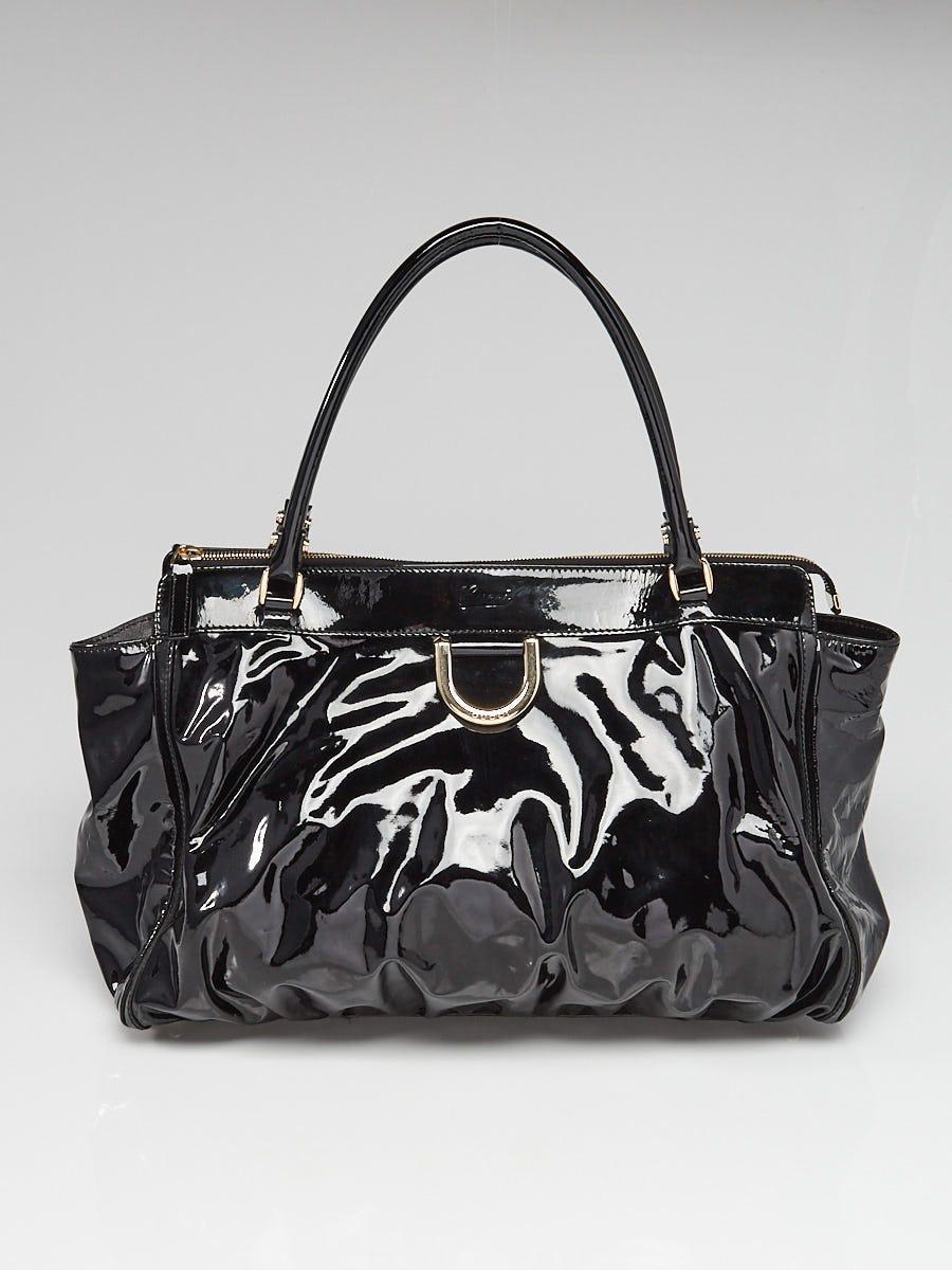 Gucci Black Patent Vinyl D Gold Large Shoulder Bag | Yoogi's Closet