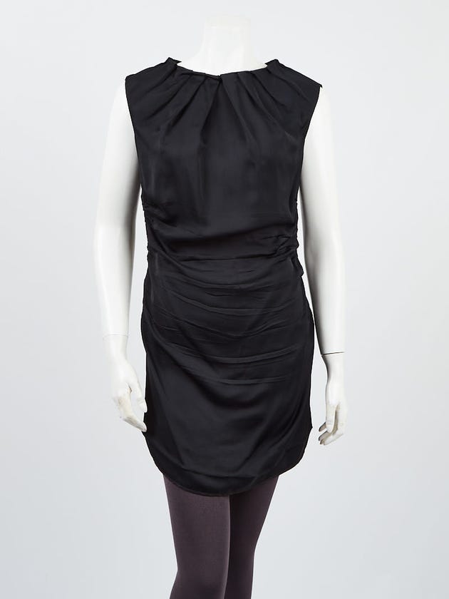 Prada Black Silk Ruched Sleeveless Mini Dress Size 10/44