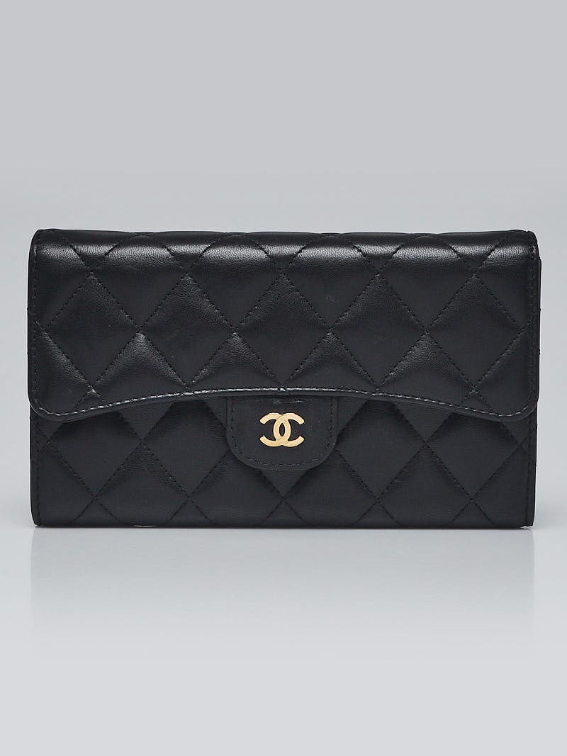 Chanel Black Quilted Lambskin Leather Classic L Flap Wallet - Yoogi's Closet