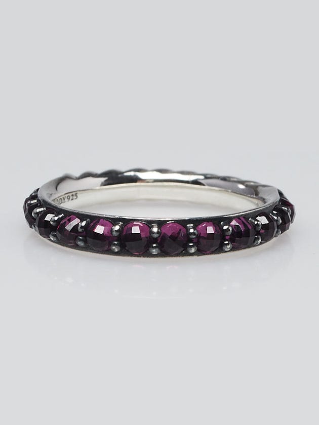David Yurman 3mm Sterling Silver and Garnet Cable Berries Band Ring Size 6
