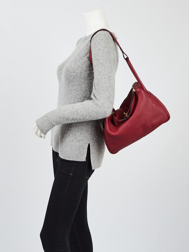 Hermès Rouge Grenat Clémence Leather Lindy 34 PHW – LuxuryPromise