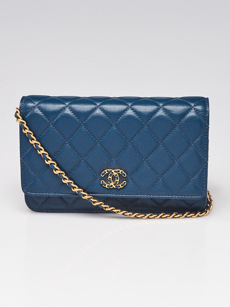 Chanel Blue Quilted Leather Chanel 19 WOC Clutch Bag - Yoogi's Closet