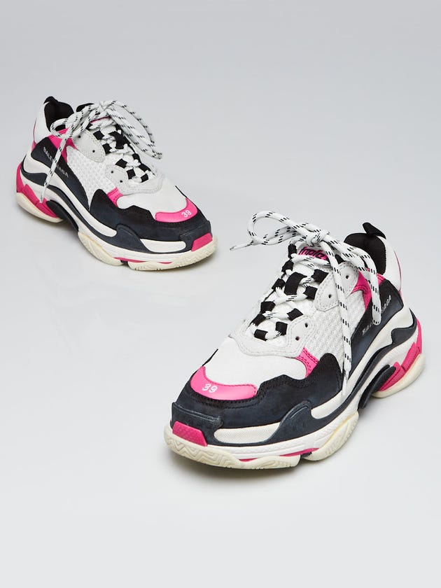 Balenciaga Black/Pink/White Leather/Mesh Triple S Sneakers Size 8.5/39