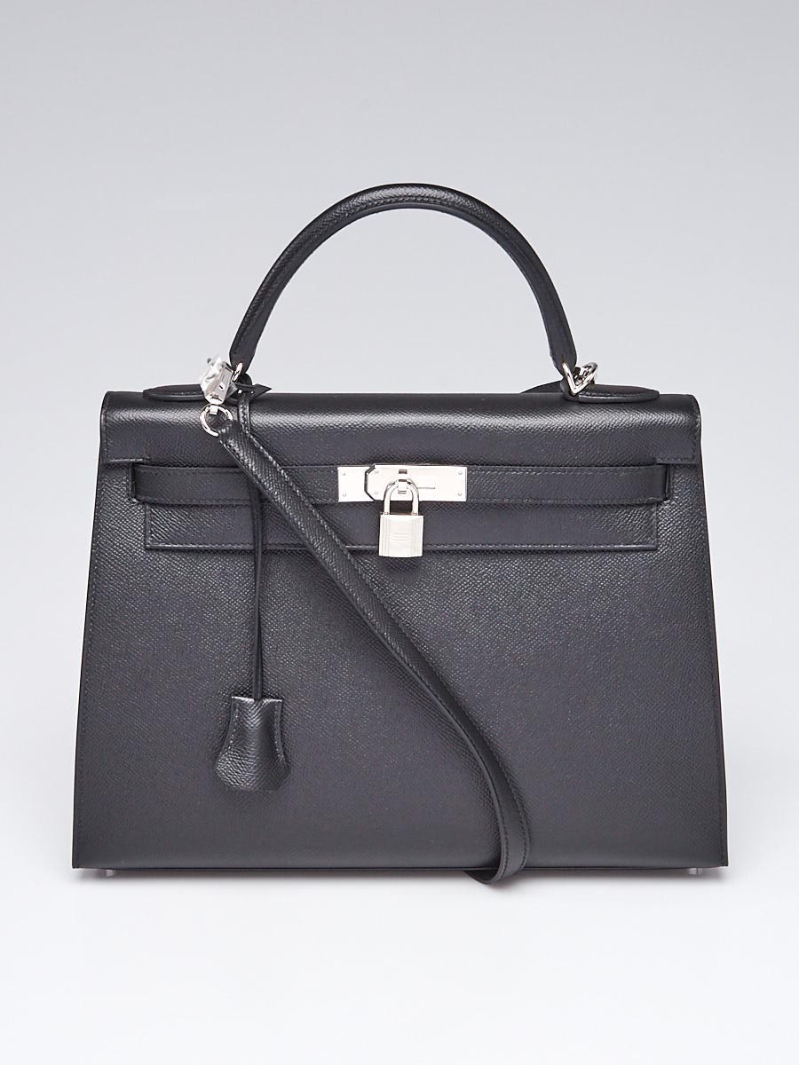 Hermes 32cm Black Epsom Leather Palladium Plated Kelly Sellier Bag