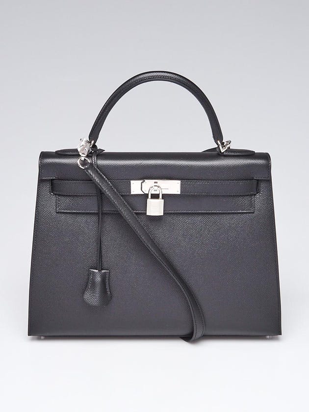 Hermes 32cm Black Epsom Leather Palladium Plated Kelly Sellier Bag