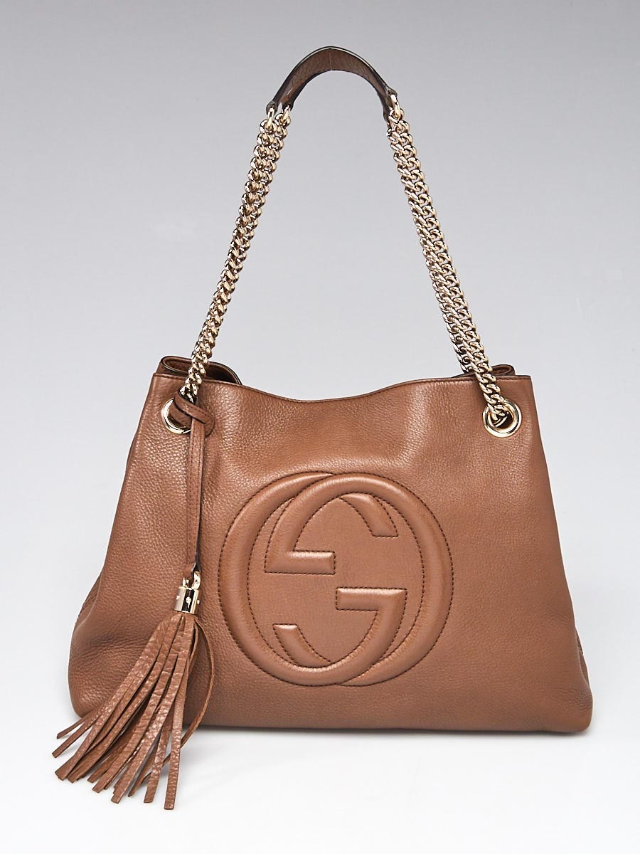 Gucci Brown Pebbled Leather Soho Chain Tote Bag Yoogi s Closet