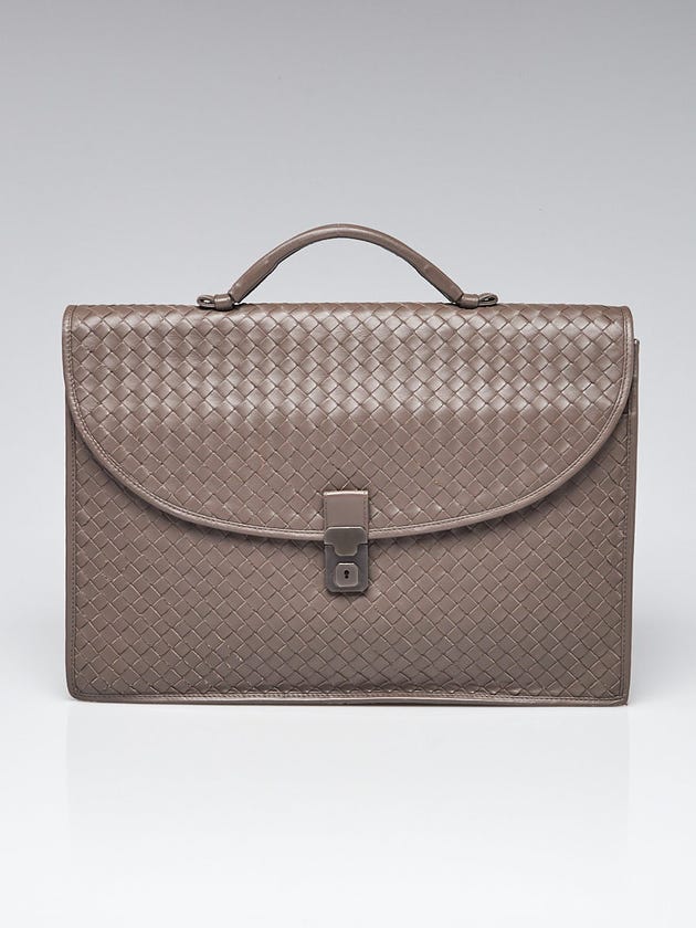Bottega Veneta Etain Grey Intrecciato Woven Leather Classic Briefcase