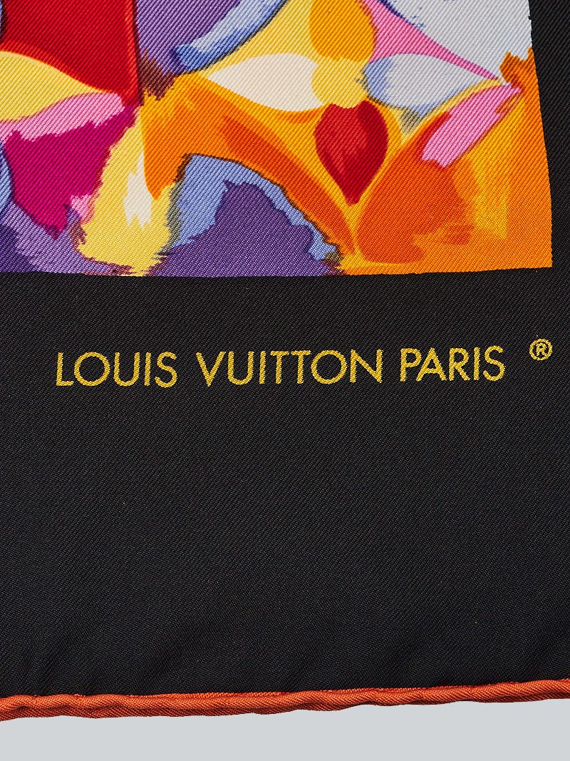 LOUIS VUITTON Silk Monogram Multicolor Square Scarf Black 48614
