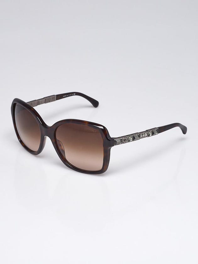 Chanel Tortoise Shell Square Acetate Frame and Crystals Bijou Sunglasses-5308-B	