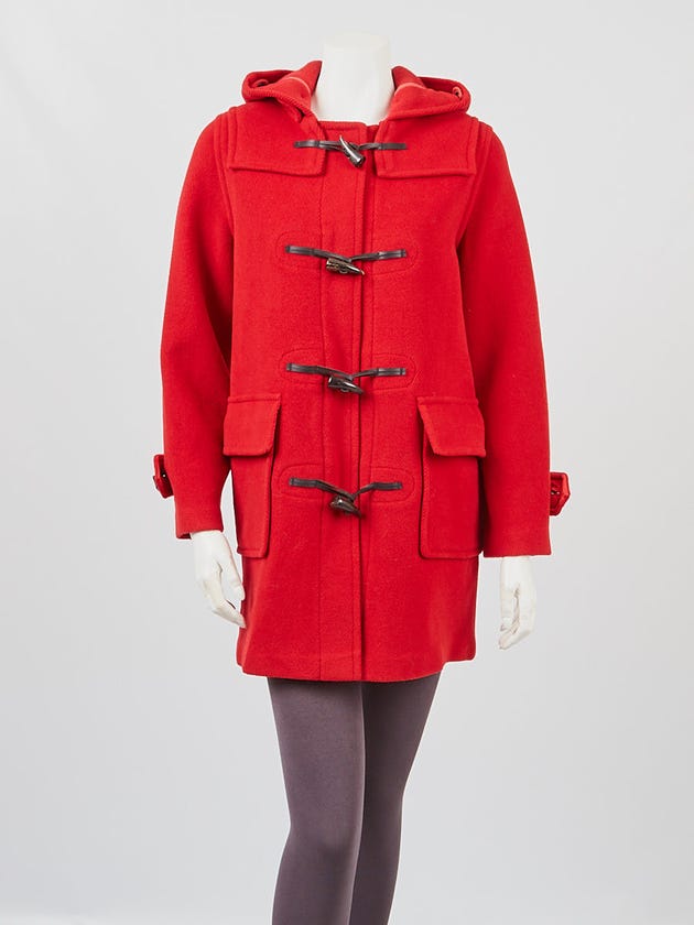 Burberry Red Wool Duffle Toggle Coat Size 4/38