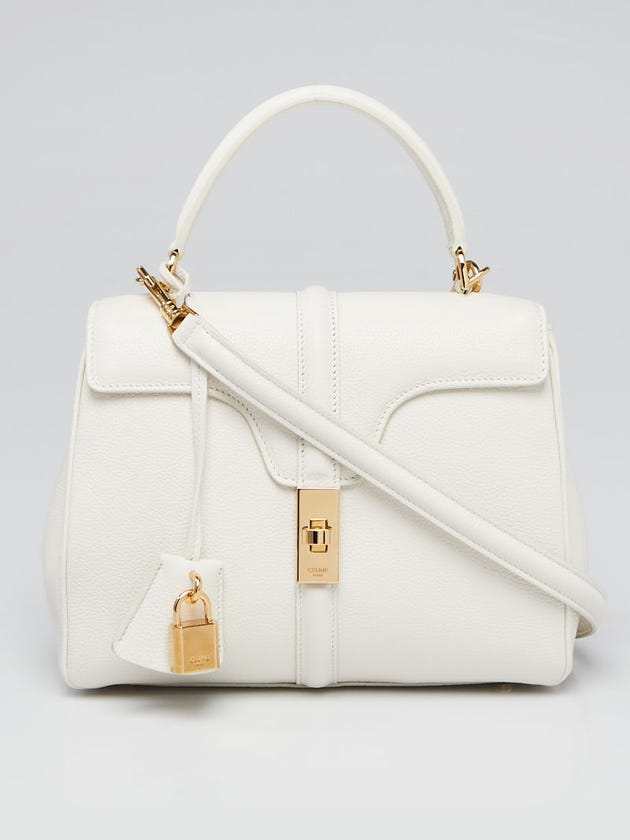 Celine White Grained Leather Small 16 Top Handle Bag