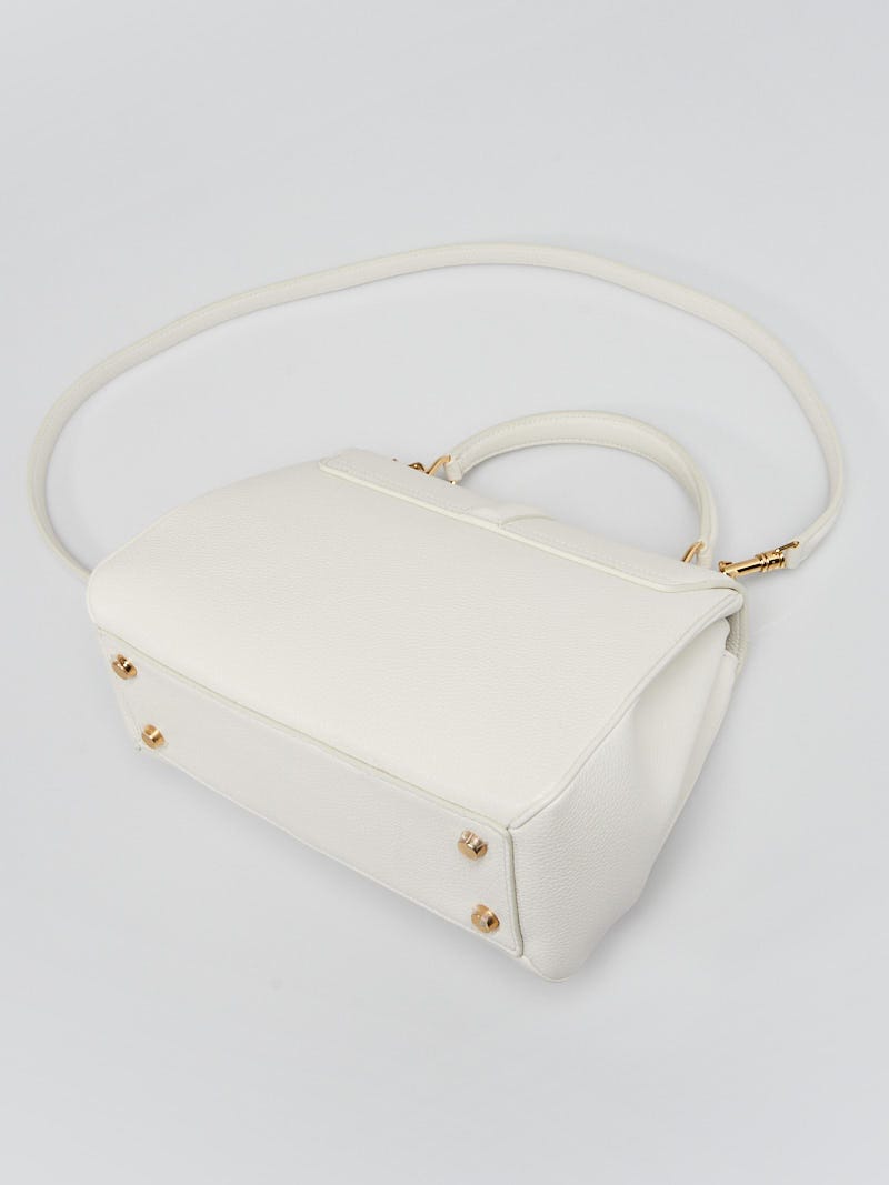Celine White Grained Leather Small 16 Top Handle Bag - Yoogi's Closet