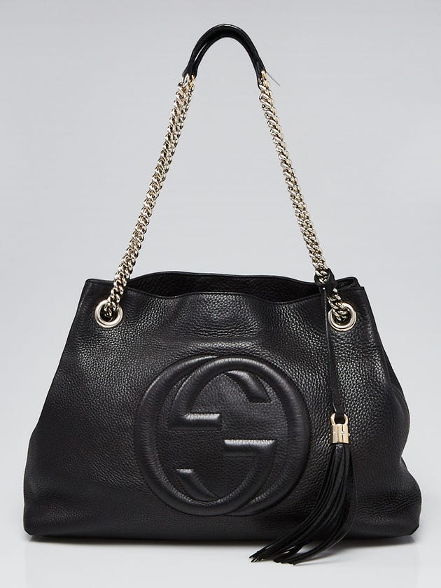 Gucci Black Pebbled Leather Soho Chain Tote Bag