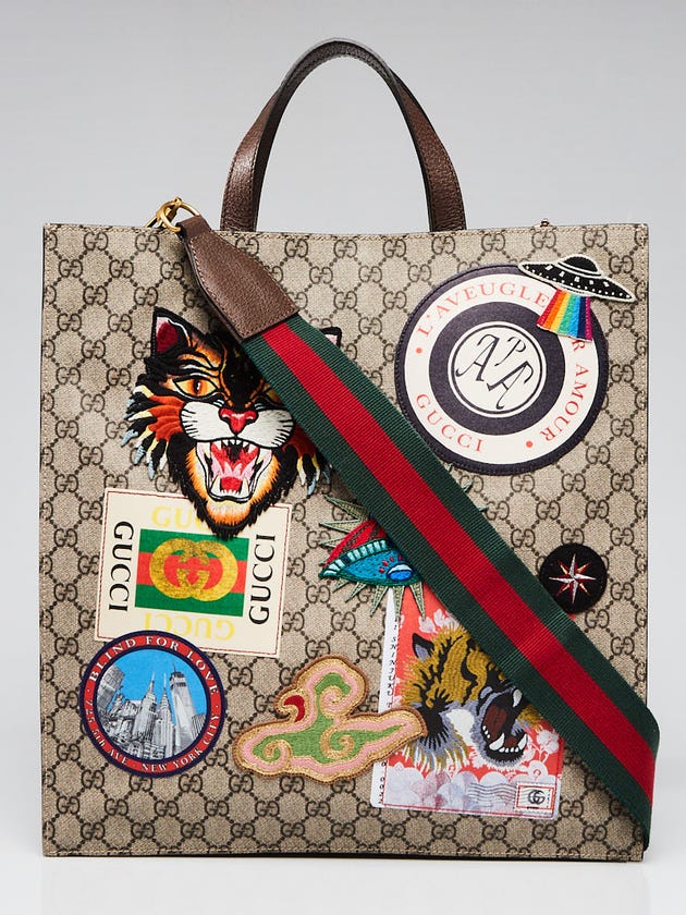 Gucci Beige/Ebony GG Coated Canvas Embroidered Courrier Soft Tote Bag