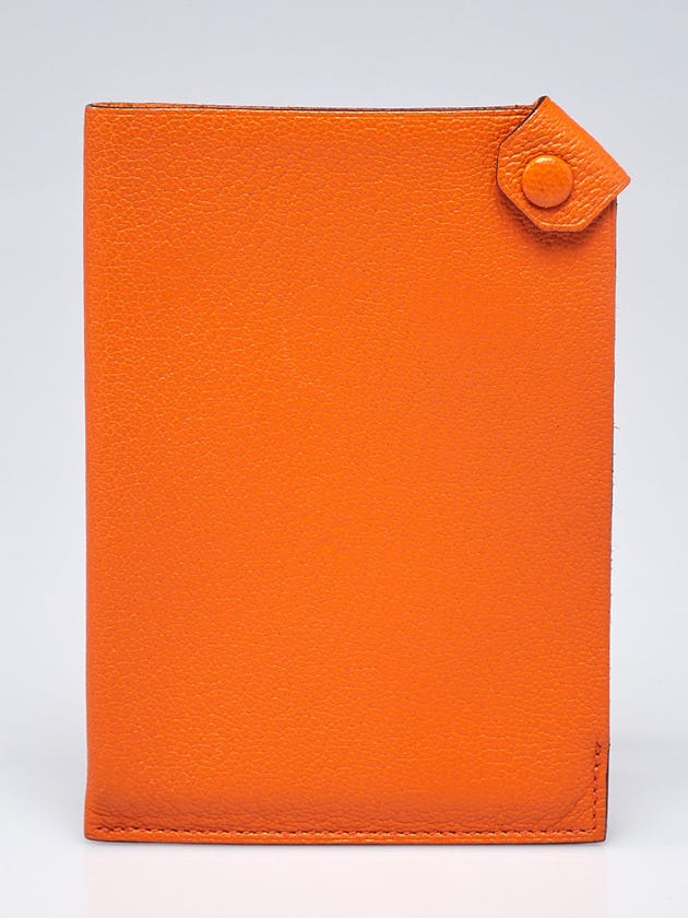 Hermes Orange Chevre Mysore Leather Tarmac Passport PM Passport Holder