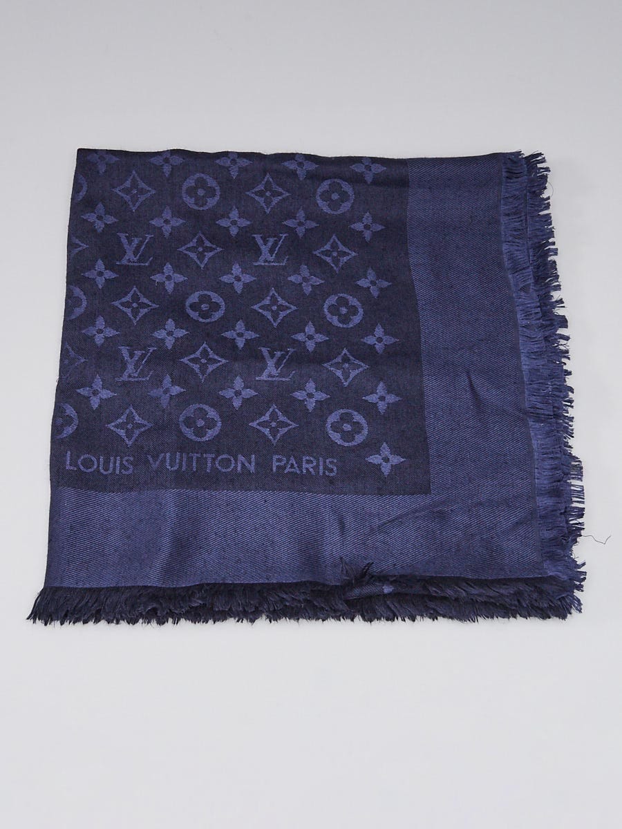 Louis Vuitton Blue Monogram Denim Silk/Wool Shawl Scarf - Yoogi's