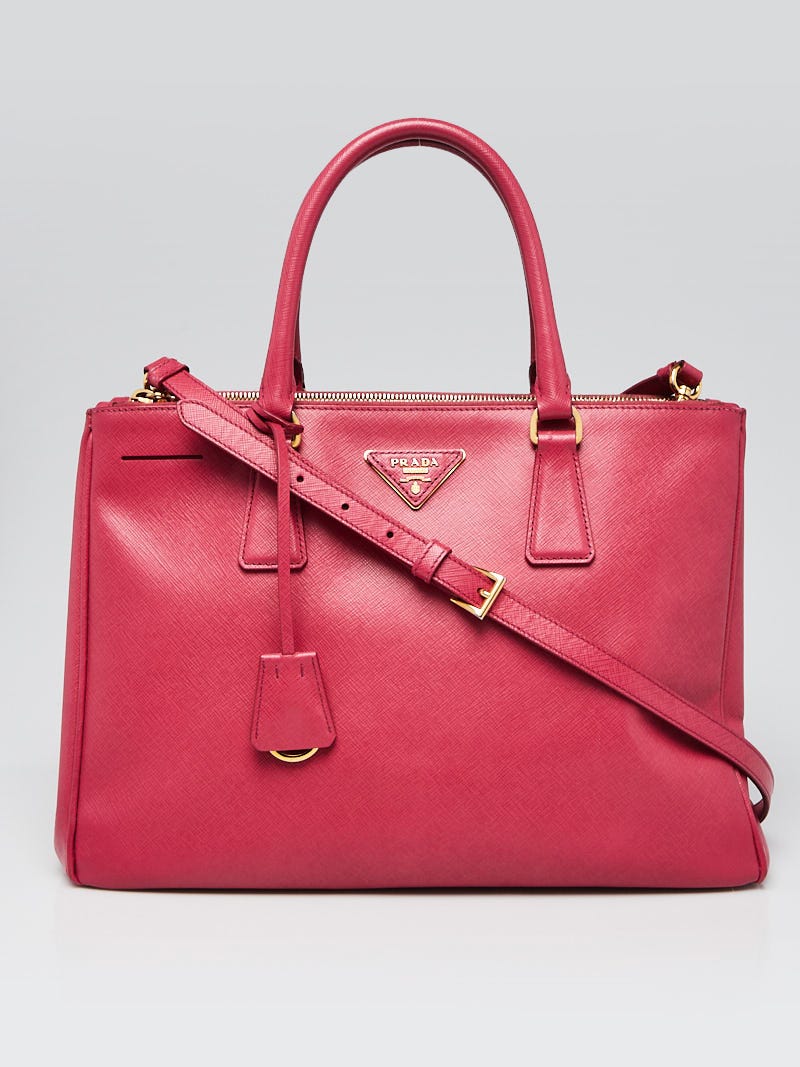 Prada Rose Pink Saffiano Leather Small Double Zip Tote